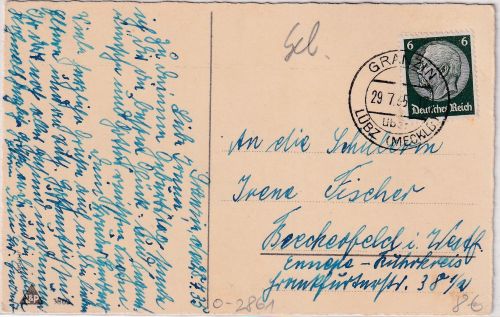 DR - Granzin ü. Lübz (Mecklb.) 1935 Poststelle I Geburtstagskarte n. Breckerfeld