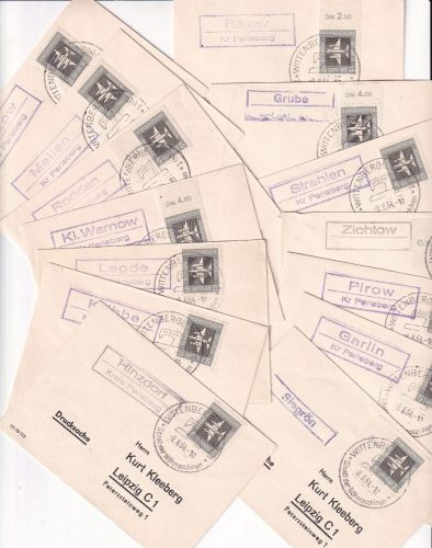 DDR - Wittenberge 1964 14 versch. Landpost-Ra2 a. Drucksachen