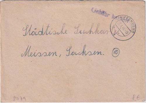 All.Bes. - Kipfenberg 25.6.46 Gebühr bezahlt L1 Brief n. Meissen