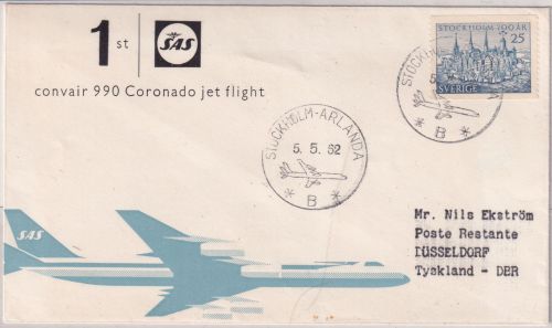 Schweden - SAS Coronado Erstflug Stockholm Düsseldorf 5.5.62 Schmuckkuvert