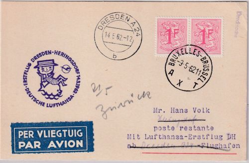 Belgien - Lufthansa-Ost Zuleitung Erstflug Dresden Heringsdorf 9.5./14.5.62