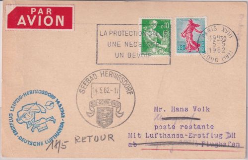 Frankreich - Lufthansa-Ost Zuleitung Erstflug Leipzig Heringsdorf 5.5./14.5.62