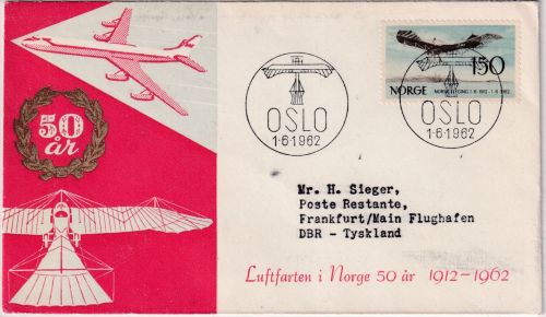 Norwegen - SAS Erstflug Oslo Frankfurt a/M. 1.6.62 Schmuckkuvert