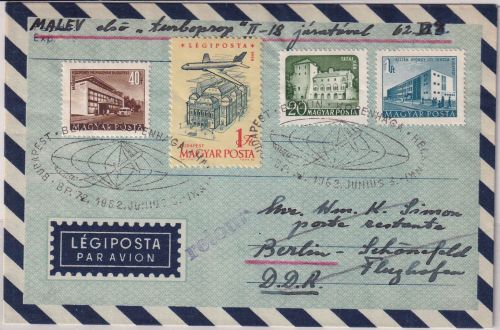 Ungarn - Malev Erstflug Budapest Berlin/Ost 3.6.62 Aerogramm