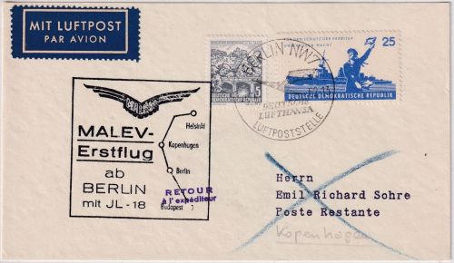 DDR - Malev Erstflug Berlin/Ost Kopenhagen 3.6.62