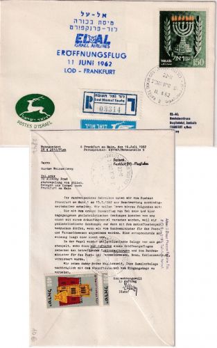 Israel - El Al Erstflug/Einschreiben Tel Aviv Frankfurt a/M 11.6.62
