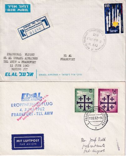 Israel/BRD - El Al Erstflug/Einschreiben Tel Aviv Frankfurt a/M +retour 11.6.62