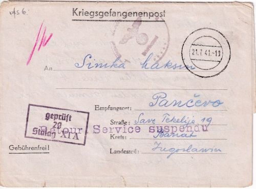 DR - Stalag XIA (Altengrabow) Kriegsgefangenenbrief n. JUGOSLAWIEN 1941