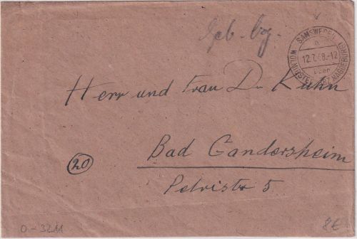 All.Bes. - Samswegen ü. Wolmirstedt 12.7.48 Poststelle I hds. Gebühr bezahlt