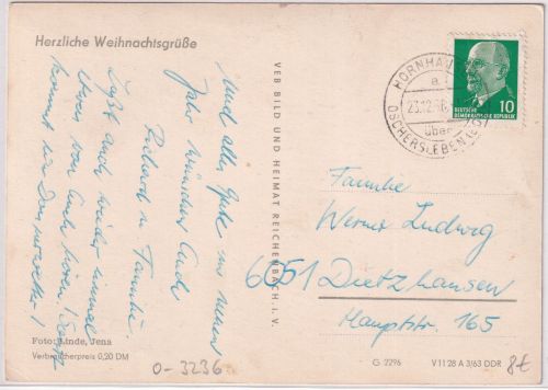 DDR - Hornhausen ü. Oschersleben Poststelle I Karte n. Dietzhausen 1966