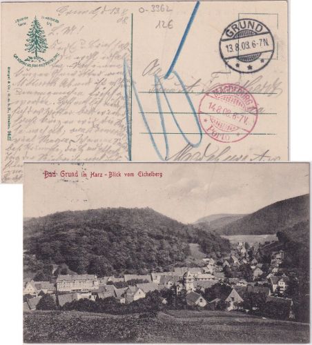 DR - Grund 1908 unfrank. Ansichtskarte (Bad Grund) n. Magdeburg - Nachporto