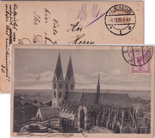 DR - 15 Pfg. Adler bildseitig frank. AK (Dom) n. CUBA Halberstadt - Habana 1928