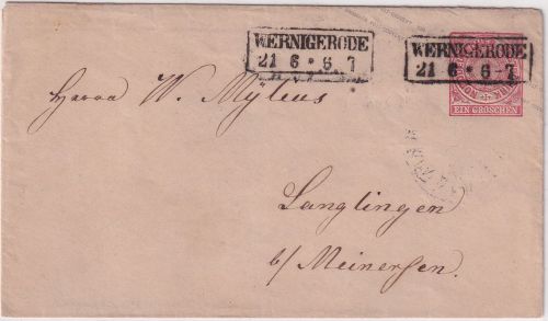 NDP - 1 Gr. Ganzsache/Brief Ra2 Wernigerorde 21/6 n. Langlingen