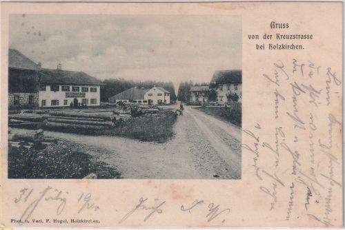 Bayern - Kreuzstraße b. Holzkirchen Holzhandlung etc. sw-AK gelaufen Peiss 1900