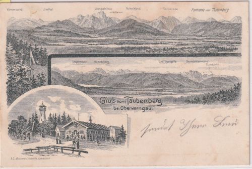 Bayern - Taubenberg b. Oberwarngau sw-Mehrbild-Federlitho gelaufen 1899