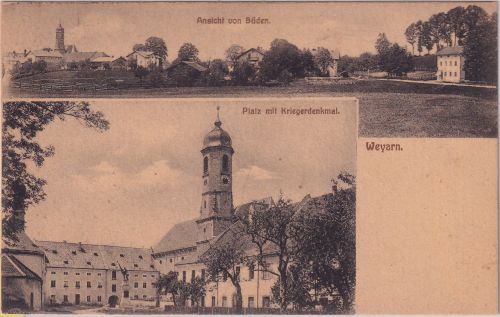 Bayern - Weyarn Kirche Kriegerdenkmal sw-Mehrbild-AK ungelaufen ca. 1915
