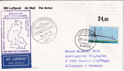 BRD - LH-Nachtluftpost Einbez. Münster/Osnabrück Münster Berlin 28.3.89