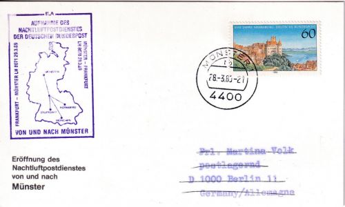 BRD - LH-Nachtluftpost Einbez. Münster/Osnabrück Münster Berlin 28.3.89