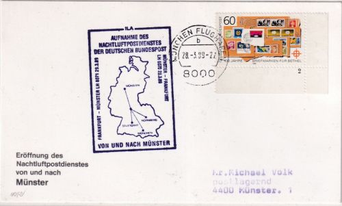 BRD - LH-Nachtluftpost Einbez. Münster/Osnabrück München Münster 28.3.89