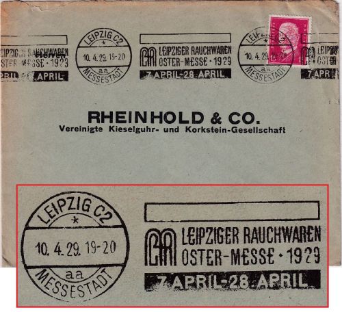 DR - Leipzig C2 Messestadt "Rauchwaren Oster-Messe" Masch.werbestpl. Brief 1929