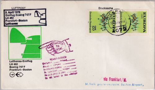 BRD - 2x25 Pfg. Europa Luftpost-Drucksache n. USA Wickrath - Boston 1973