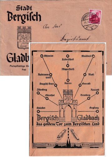 DR - Bergisch Gladbach 1934 illustr. Werbekuvert "Das goldene Tor ..."