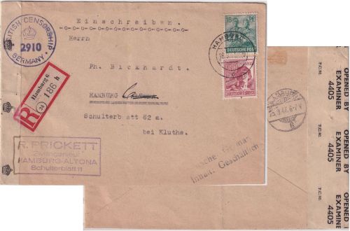 All.Bes. - 60+16 Pfg. Arbeiter Ortseinschreibebrief Hamburg 6 - 18.9.47 Zensur !
