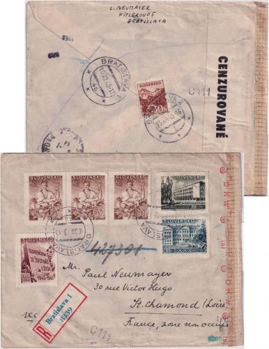 Slowakei - Bratislava 10.12.43 Einschreibebrief n. FRANKREICH - Doppelzensur