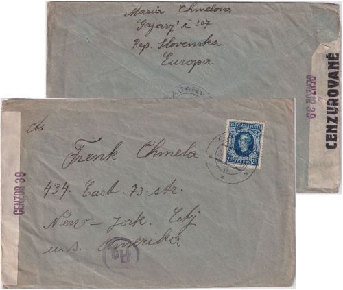 Slowakei - Gajary 24.6.41 Zensurbrief n. USA (New York) Doppelzensur