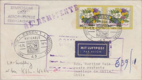 Berlin - 2x30 Pfg. Wofa Luftpost Drucksache n. CHILE SST Essen - Santiago 1974