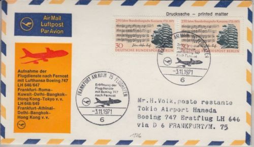 Berlin - 2x30 Pfg. Bach Luftpost Drucksache n. JAPAN Frankfurt - Tokio 1971