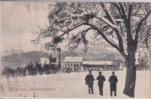 Bayern - Kleinhöhenrain Kirche Bauernhof Winteraufnahme sw-AK 1918