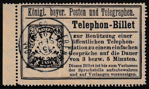 Bayern - 25 Pfg. Wappen Telefon-Billet blauer K1 Ebenhausen 15. SEP 05