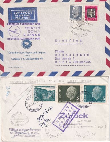 Bulgarien/DDR - Lufthansa-Ost Erstflug Berlin/Ost Sofia u. retour 2.4.63
