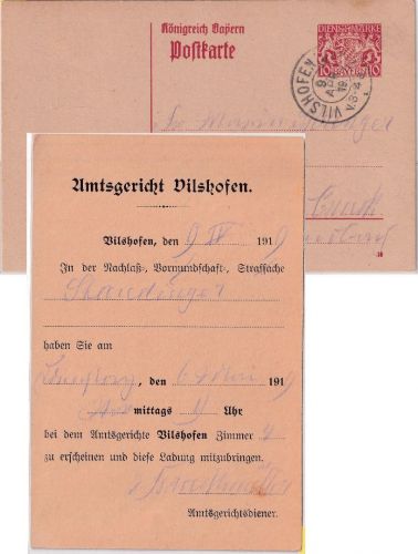 Bayern - 10 Pfg. Dienst-Ganzsache Zudruck Amtsgericht Vilshofen - Gaisbruck 1919