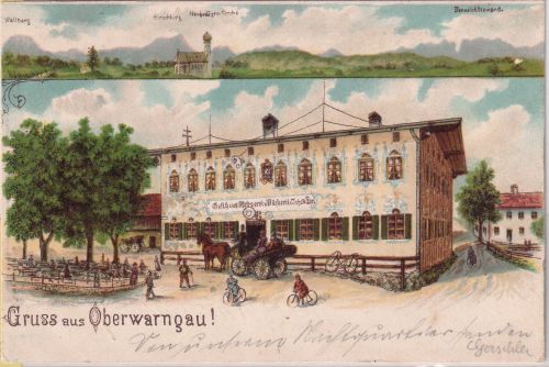Bayern - Oberwarngau Gasthaus Metzgerei etc. Farblitho gelaufen 1907