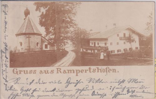 Bayern - Rampertshofen Bauernhof Kapelle priv. sw-Mehrbild-Foto-AK gelaufen 1903
