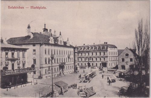 Bayern - Holzkichen Marktplatz m. Oberbräu, Marktständen etc sw-AK gelaufen 1912