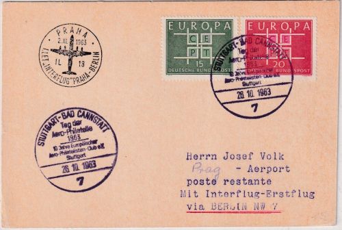 DDR - Interflug Erstflug Berlin Prag 26.10./2.11.63 Zuleitungspost
