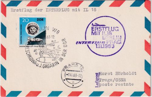 DDR - Interflug Erstflug Berlin Prag 2.11.63 SST Tereschkowa/Gagarin i.d. DDR