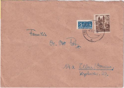 FZ/Rheinl.-Pfalz - 40 Pfg 2. Ausgabe Einzelfrankatur Brief >20g Mainz Ulm 2.5.49