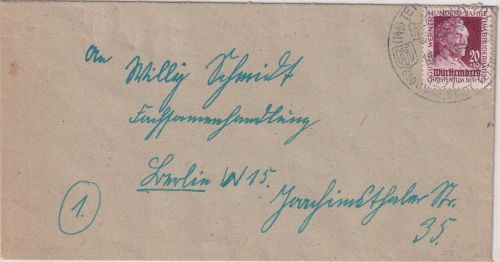 FZ/Württ. - 20 Pfg. 100 J. G.-Werner-Stiftung Brief Tettnang - Berlin 10.11.49