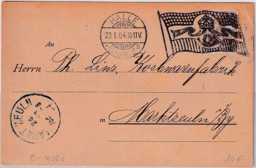 DR - Halle (Saale)2 *h Flaggenstempel Drucksache/Reiseavis n. Marktzeuln 23.1.04