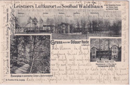 Sachsen-Anhalt - Dölau Leistners Luftkurort u. Soolbad Waldhaus sw-AK 1902