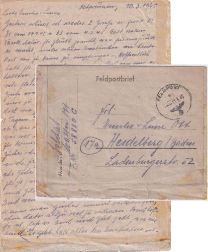 DR - Kessel Heiligenbeil Ostpreussen Feldpostbrief Fp.Nr. 58880C 11.3.45
