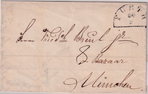 Bayern - Fürth 28/2 HKS 8 Kreuzer Portobrief n. München 1847 - mit Inhalt