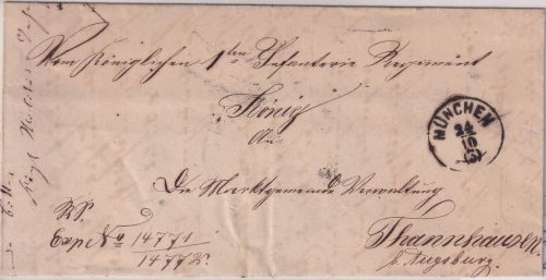 Bayern - München 24/10 K1 Militariabrief n. Thannhausen b. Augsburg 1867
