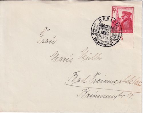 DR - 12 Pfg. 50. Geb. AH Brief SST Berlin Wehrfreiheit+Geburtstag 1939