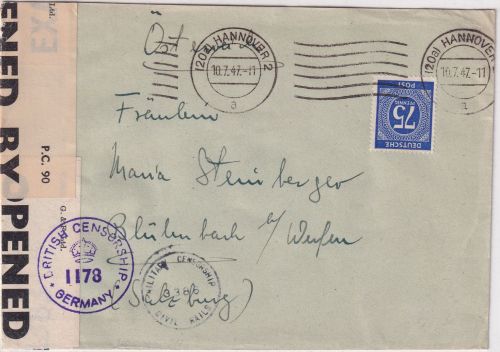 All.Bes. - 75 Pfg Ziffer Brief n. ÖSTERREICH Hannover - Blühnbach b. Werfen 1947