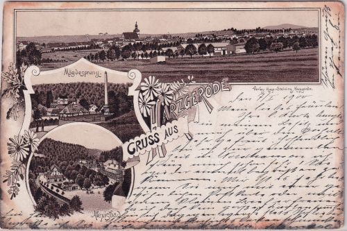 Sachsen-Anhalt - Harzgerode Alexisbad Ortsansicht etc. sw-Mehrbildlitho 1900